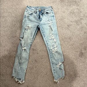 American Eagle Outfitters Light Blue Distressed Straight Leg Jeans